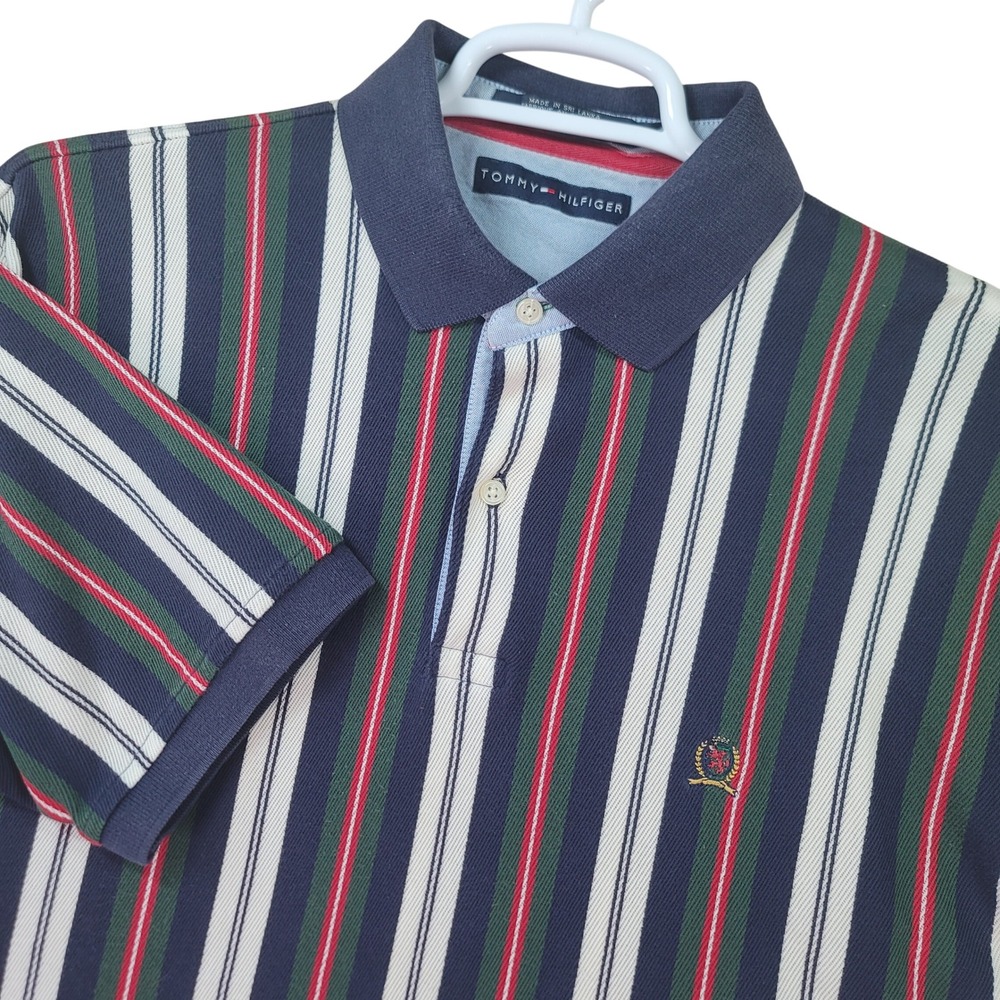 Tommy‎ Hilfiger Polo Shirt Mens L Multicolor Striped Vintage 90's Rare Y2K